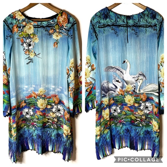Sapphire Dresses & Skirts - SAPPHIRE Swan Lake Tunic 100% Silk Beaded Size S